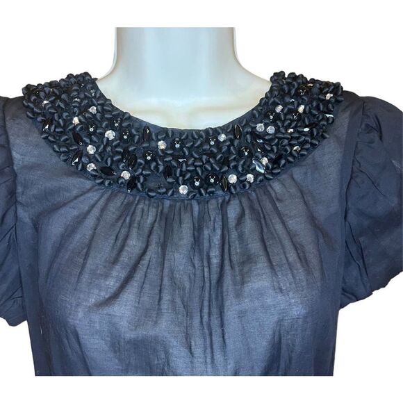 Diane Von Furstenberg 100% Cotton Black Embellished Top NWT Size 6 - Picture 2 of 9